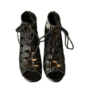 BAMBOO 8.5 Black Lace up Block Heel Sandals